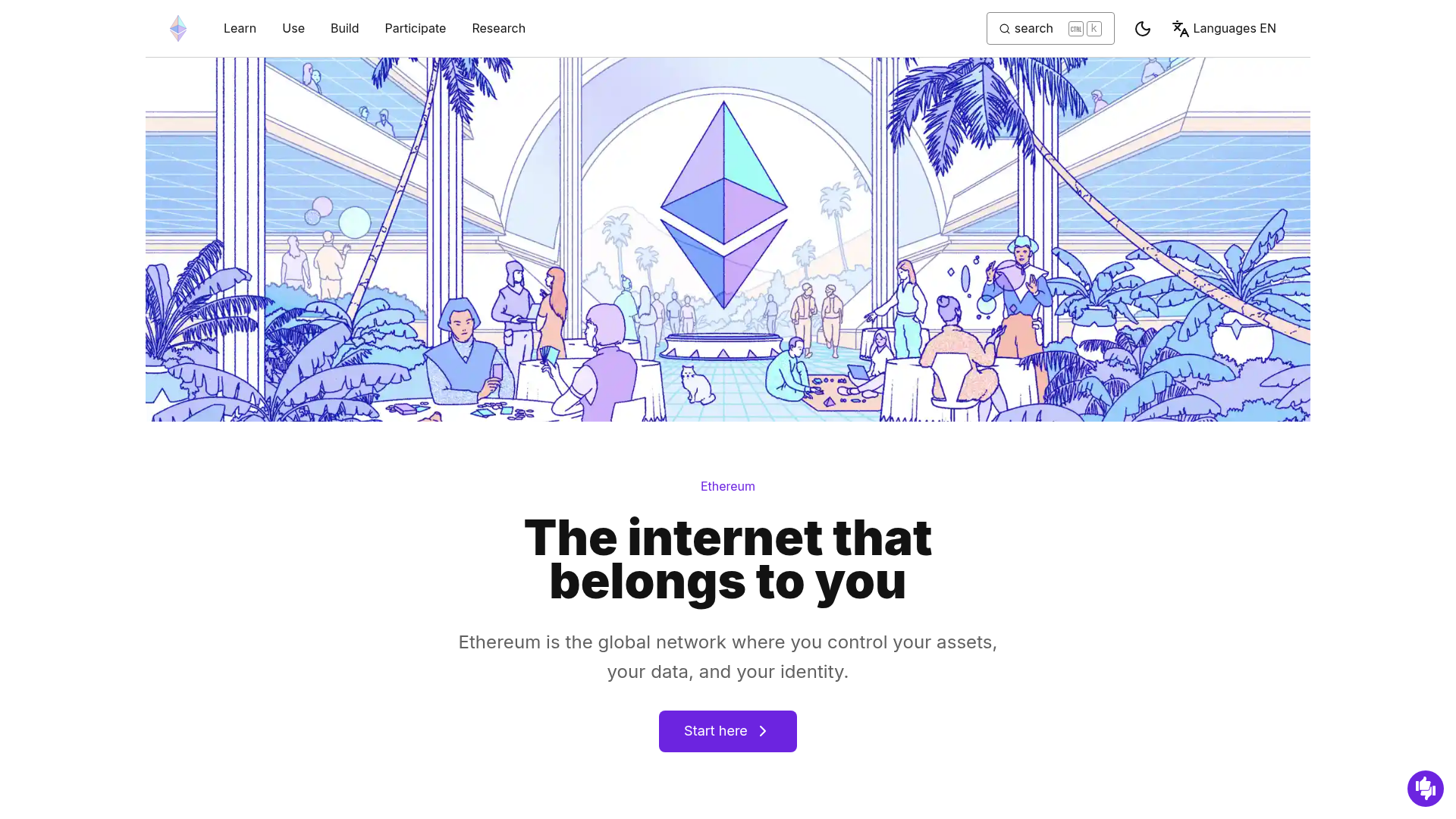 The official Ethereum project website homepage