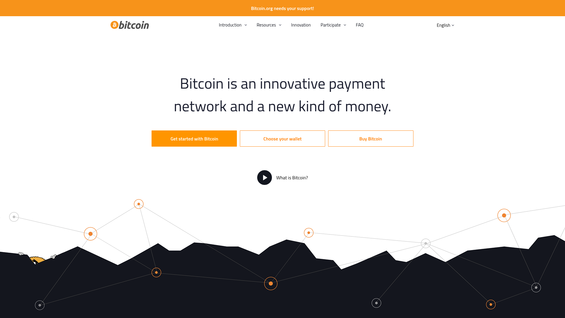 The official Bitcoin project website homepage