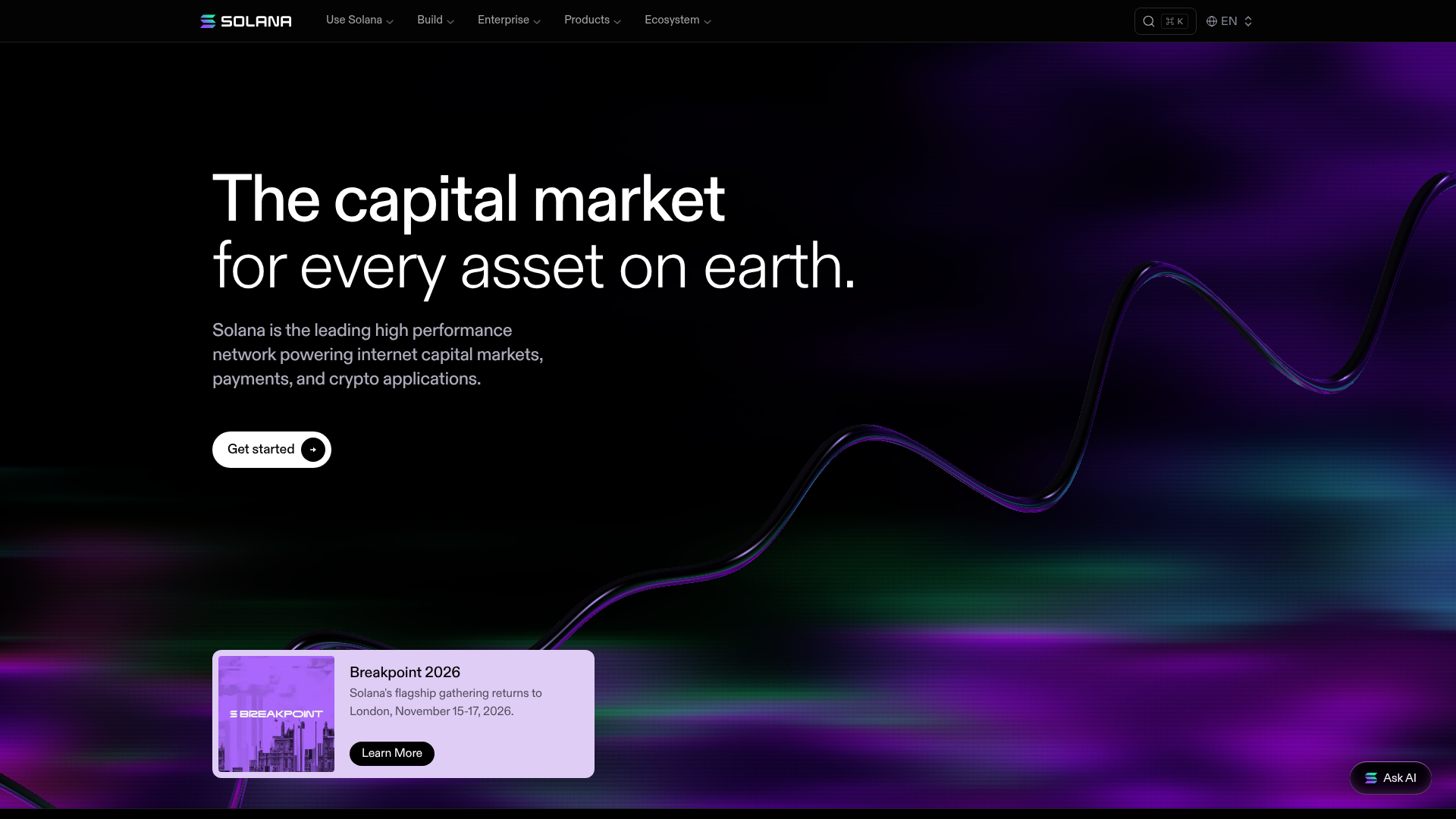 The official Solana project website homepage