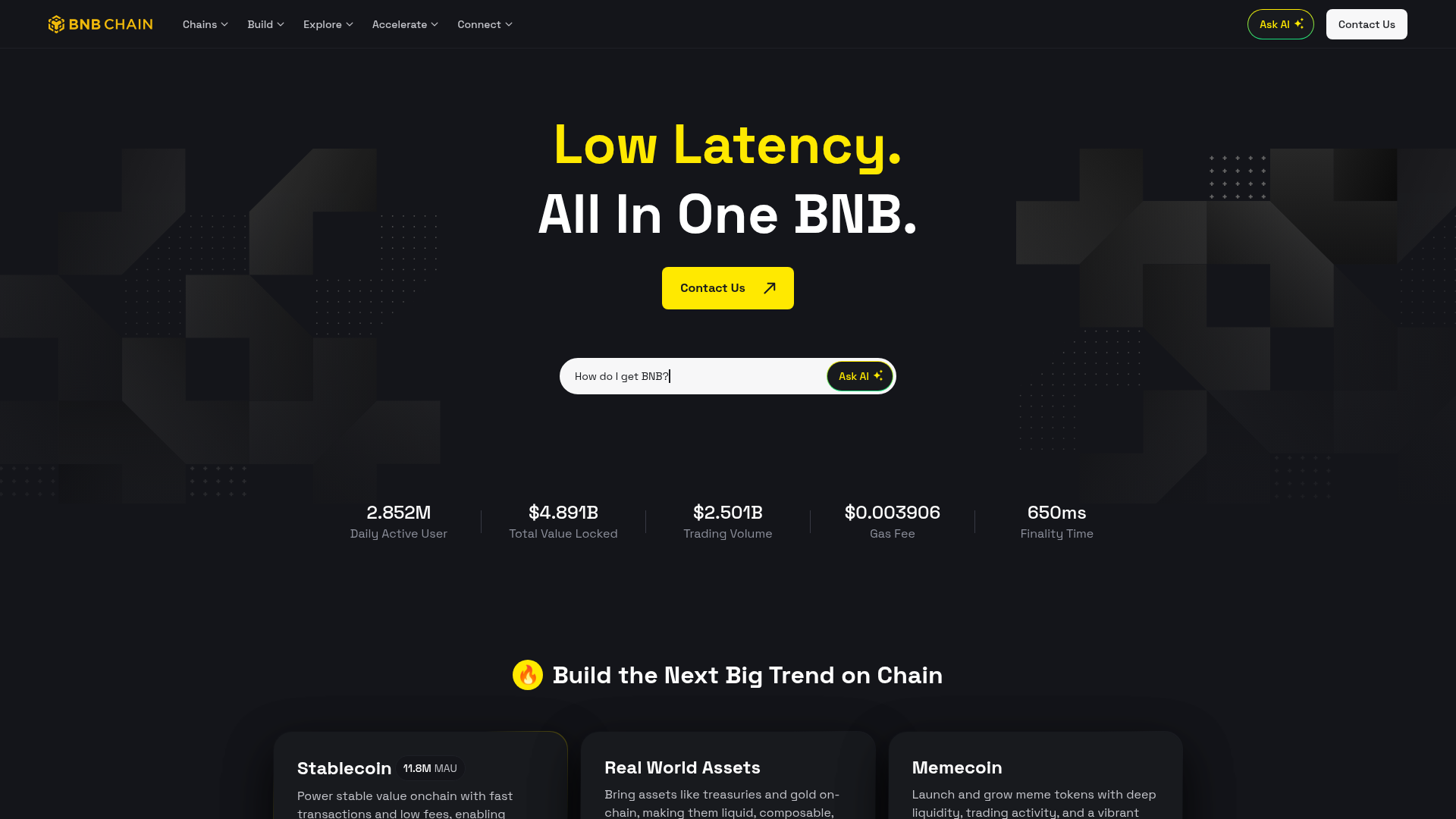 The official BNB Chain website homepage